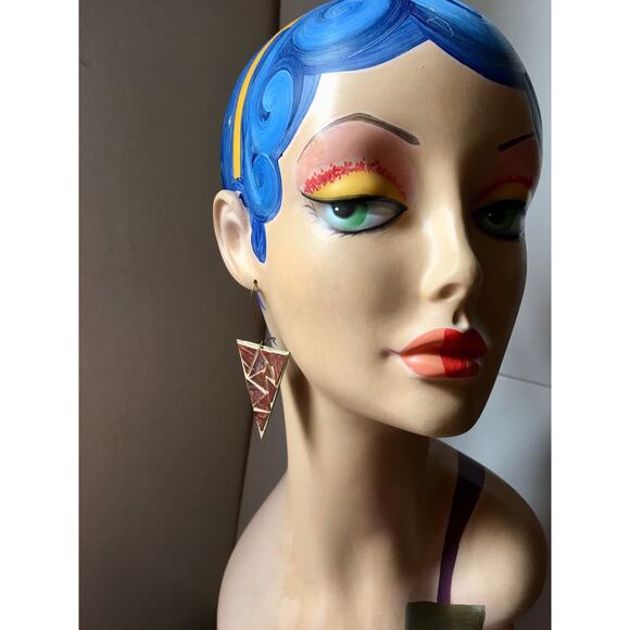 Artisan Handmade Geometric leather statement earrings - Picture 9 of 10